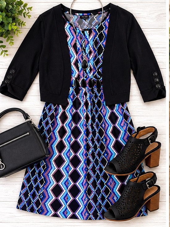 Voir Voir Dresses & Skirts - 2 Piece Outfit Bundle Voir Voir Geometric Dress & Christopher Banks Cardigan